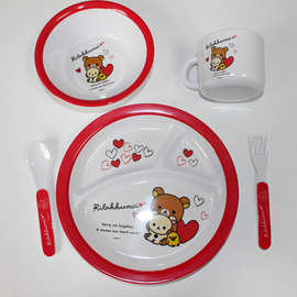 美耐皿密胺创意卡通儿童套装餐具 防陶瓷圆形饭碗分隔盘家用盘子