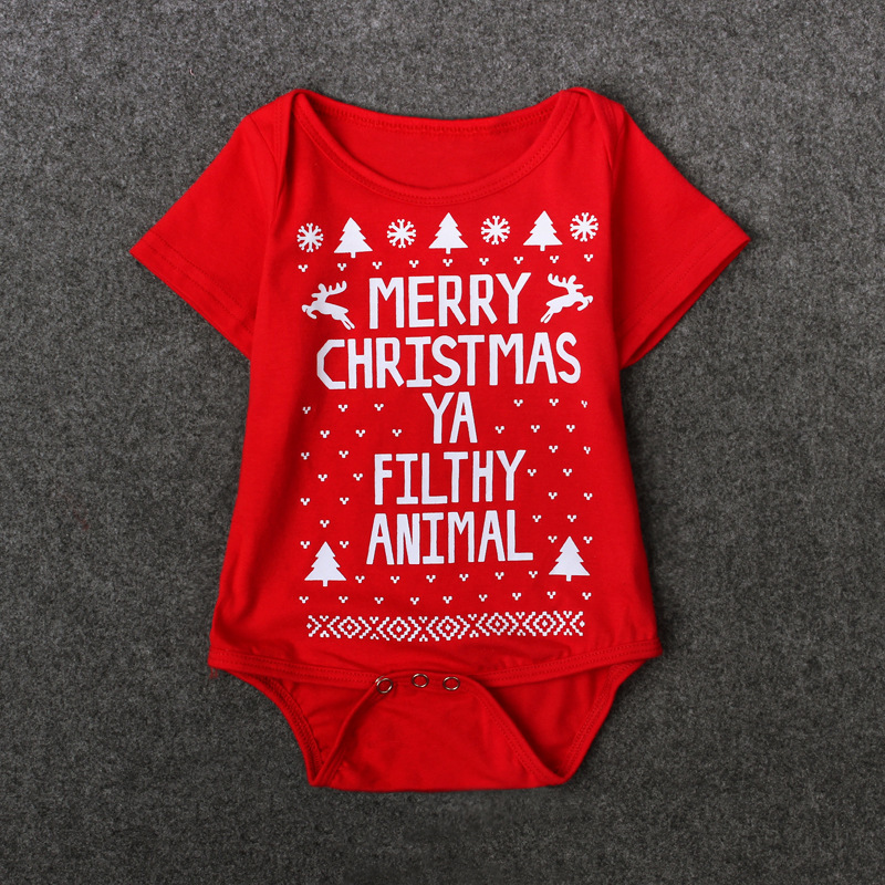 Children's Christmas jumpsuit boys and girls letter short sleeve Christmas suit_voghion.com