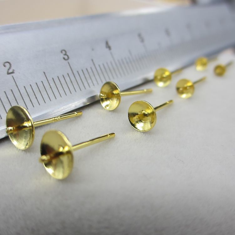 s925纯银珍珠耳钉 女式 韩国时尚新款黄金色耳饰工厂直销现货批发