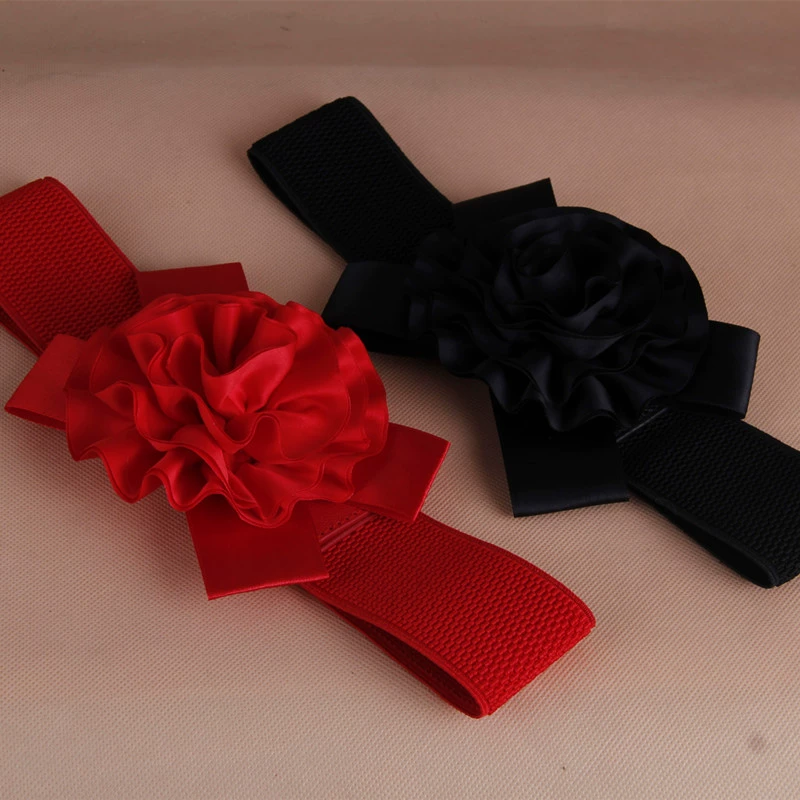 Universal black red fashionable waist belt, elastic waist, Korean style, flowered, wholesale