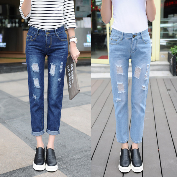 new summer women wear large yards loose hole nine points jeans