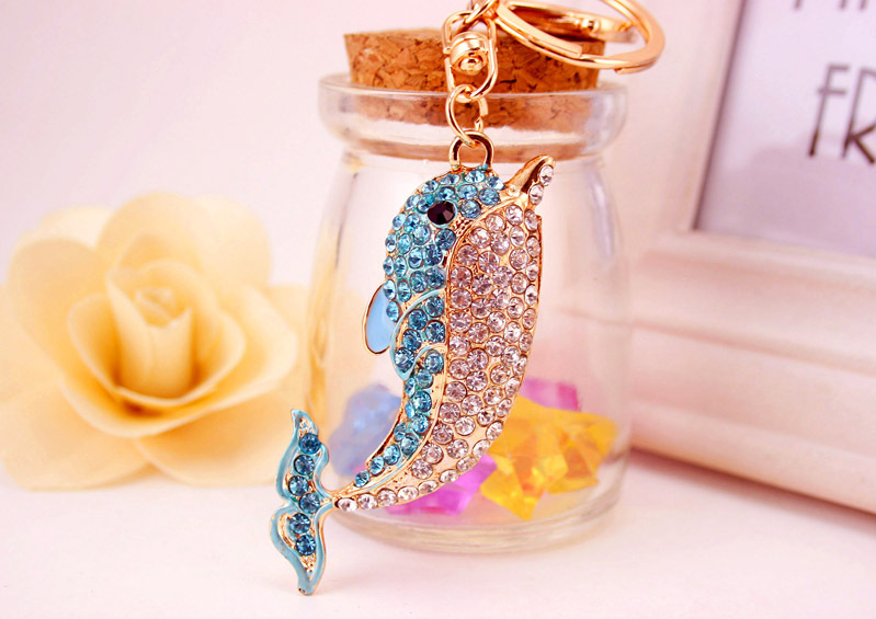 34g Weight Alloy, Metal Material Animal Pattern Unisex Gender Pink, Red, Blue, Black Color  Creative Cute Rhinestone Dolphin Keychain 12
