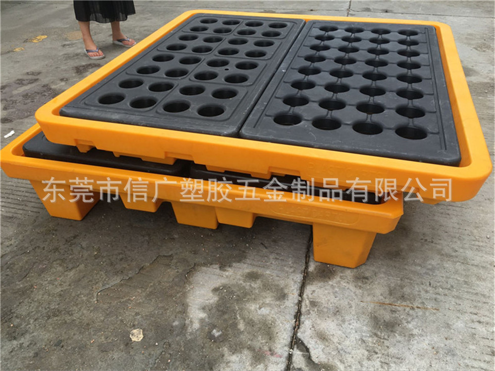 供应深圳电子厂 黄色防渗漏塑胶托盘LLDPE原料 化学液盛漏地卡板