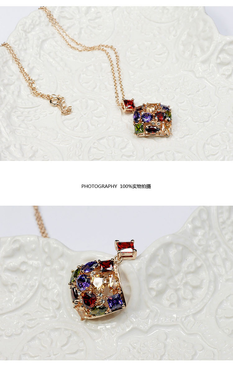 Rainbow Zircon Set Square Pendant Necklace Earrings Set display picture 2