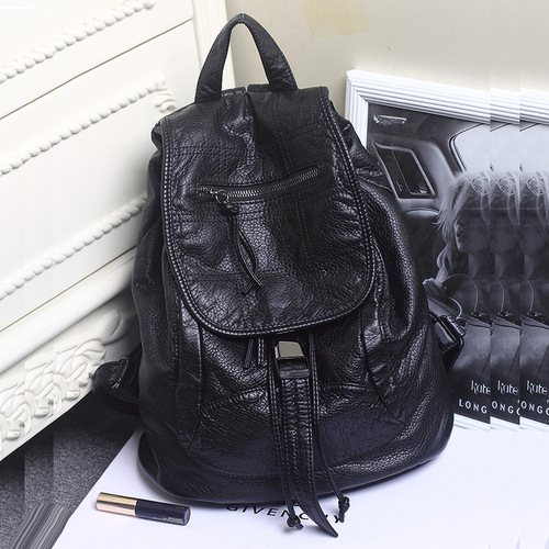  New Embroidered Women's Bag Fashion College Style Student Big School Bag Washed Leather Backpack Trendy Women's Backpack