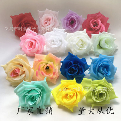 熱銷仿真玫瑰花朵卷邊花頭婚慶路引拱門花球diy配件多色批發
