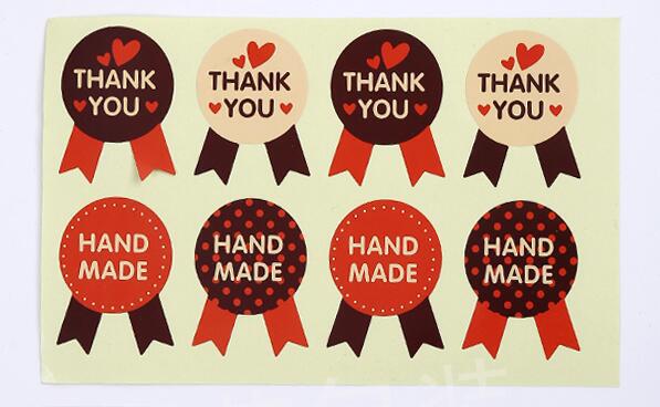 批发烘焙包装领结thank you爱心封口贴西点盒纸贴不干胶80枚
