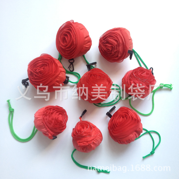雪纺玫瑰花朵聚酯纤维环保折叠手提袋 涤纶创意玫瑰花购物袋