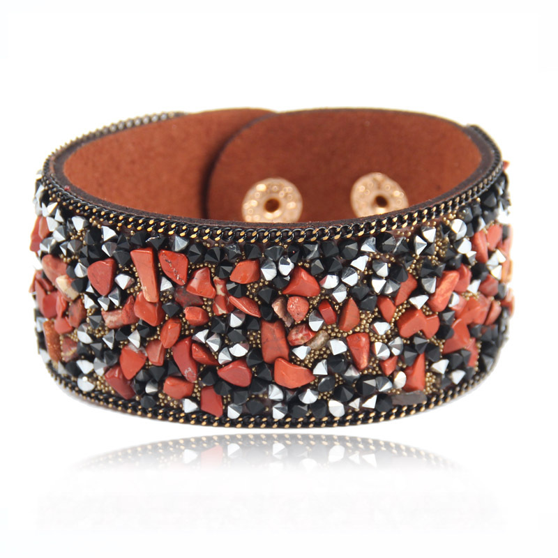 Fashion gems gravel leather irregular crystal bracelet