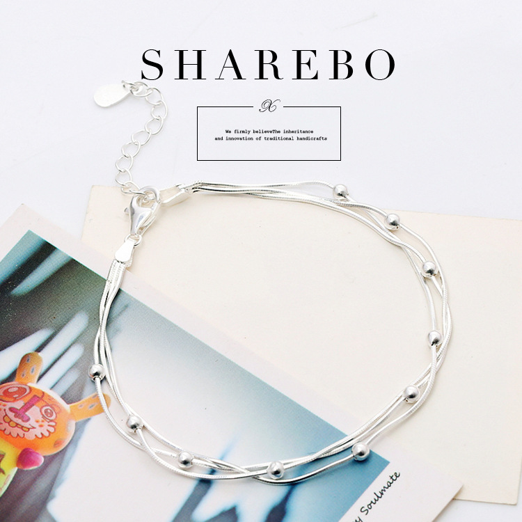 S925 Sterling Silver Bracelet for Women Multi-Layered Round Bead Snake Bone Bracelet Ins Niche Design Japanese and Korean New Trendy Popular Hand Jewelry