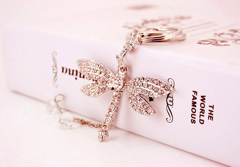 26g Weight Alloy, Metal Material Animal Pattern Unisex Gender Gold, Silver Color Creative Crystal Diamond Dragonfly Keychain 3