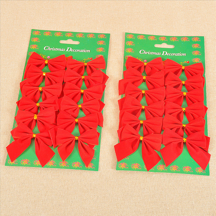 5cm圣诞蝴蝶结红绒布蝴蝶结圣诞树装饰小挂件红结12个卡装