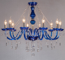 10头蓝色水晶吊灯蓝色玻璃蜡烛灯有6-18头可供货适合酒店KTV餐厅