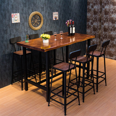 美式loft铁艺实木酒吧吧台椅奶茶店咖啡厅休闲复古高脚吧椅|ms