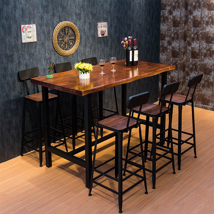 美式loft铁艺实木酒吧吧台椅奶茶店咖啡厅休闲复古高脚吧椅|ms
