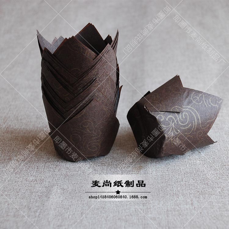 Europea de calidad alimentaria importada de alta temperatura resistente a prueba de aceite de papel Cupcake hornear oro ola marrón titular de papel de la torta