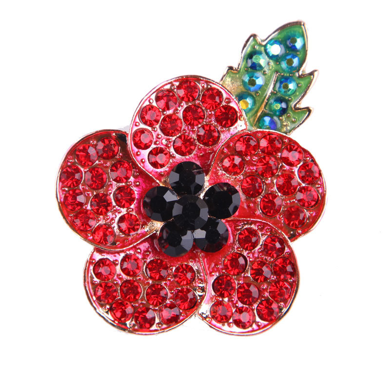 spilla a forma di fiore di papavero con strass rosso grande dipinto a olio di moda, spilla con personalità femminile XZ273_voghion.com