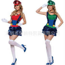 超级玛丽亮片万圣节马里奥动漫cosplay角色扮演服 姐妹花小丑装扮