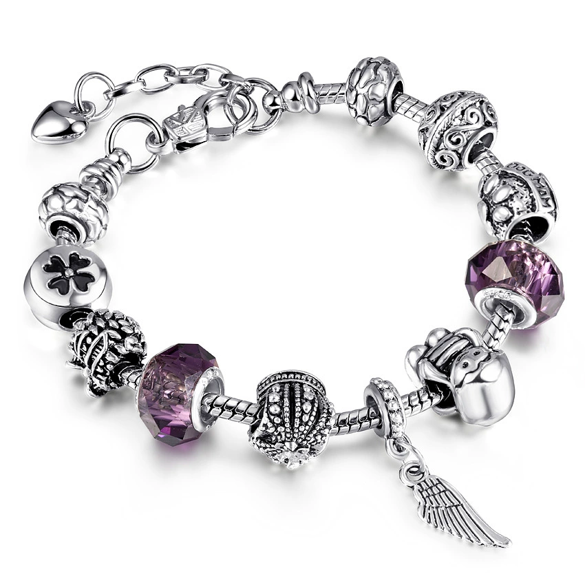 Браслет-талисман CHARMS SL74, серебрированная сплавная крупная бусина, регулируется 18–21 см