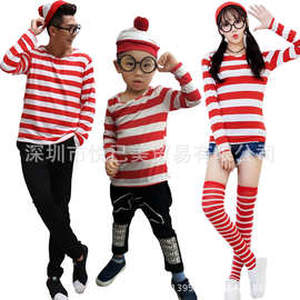 聪明的沃里 Where's Wally 英国动漫人物cosplay服 万圣节亲子装