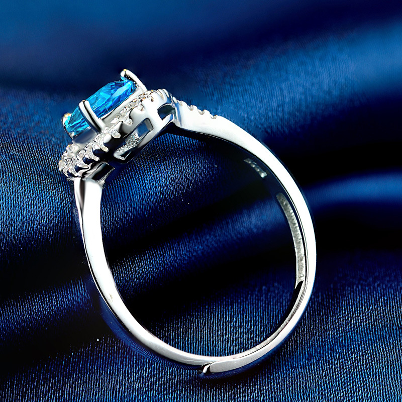 ZIRCON anillo de diamante femenino s925 plata esterlina nicho personalidad moda todo partido temperamento incrustaciones cristal zafiro anillo