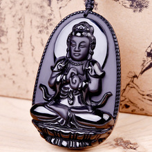 秋冬毛衣链黑曜石吊坠水晶项链十二生肖本命佛八大守护神批发