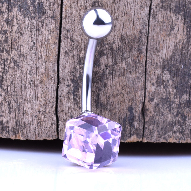 European And American Piercing Jewelry Large Square Zircon Navel Ring Navel Button display picture 6