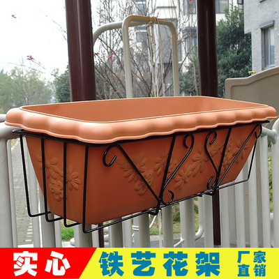 阳台花架创意壁挂式长方形花盆架户外悬挂栏杆欧式铁艺花架子批发|ms