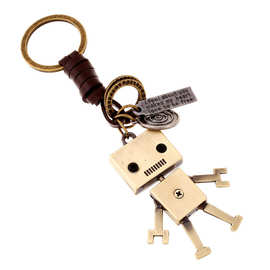 手工编织复古牛皮钥匙扣可爱活动机器人钥匙链学生包包挂件配饰