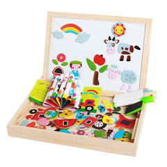 Wooden Magnetic Puzzles Toy for Children Early Education Brain Teaser Farm Zodiac Animal Magnetic Stickers Dual-Sided Drawing Board