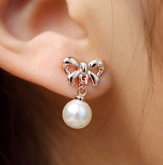 耳钉女韩国气质珍珠饰品日韩配饰蝴蝶结首饰