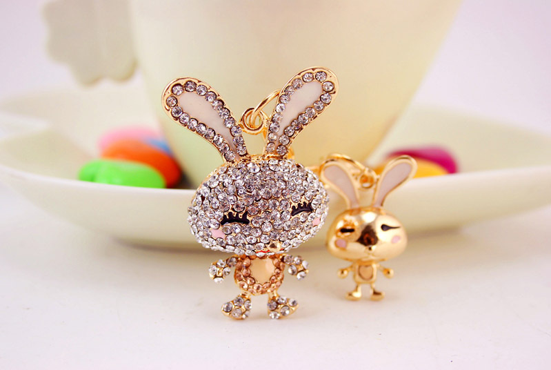 35g Weight Alloy, Metal Material Rabbit Pattern Unisex Gender Pink, Purple, Red, Blue, Peach Color Korean Creative Cute Diamond Cartoon Bunny Car Keychain 11