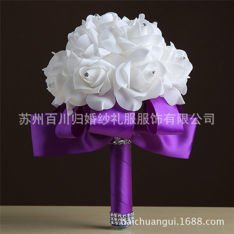 Amazon Ebay Bó hoa phù dâu xuất khẩu cưới màu trắng bó bọt mô phỏng hoa hồng nhiều màu Cầm hoa