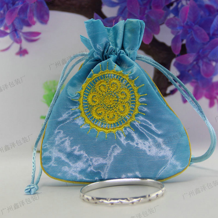 束口首饰袋饰品拉绳色丁束口袋 绣花丝绸色丁袋香荷包厂家批发