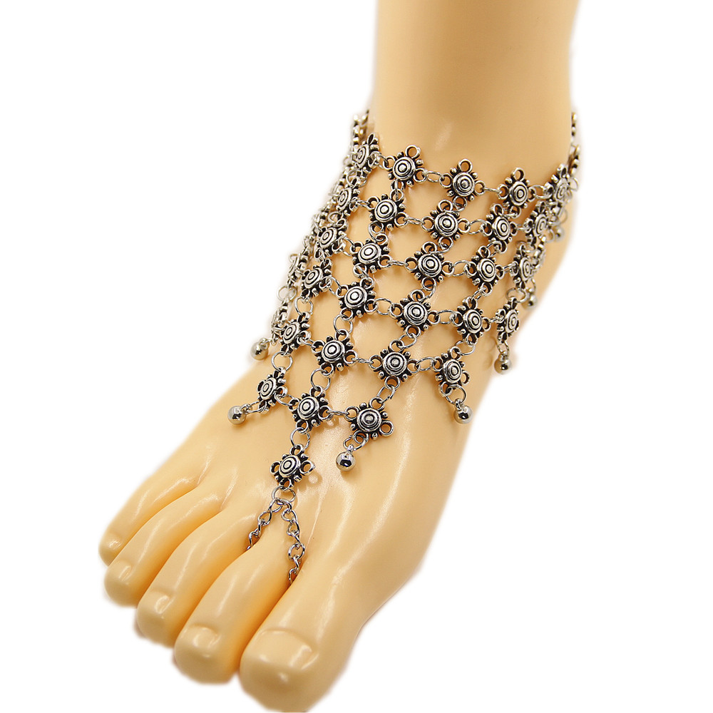 新款欧美外贸饰品时尚简约   雕花水滴网状连指沙滩脚链女  CA047|ru