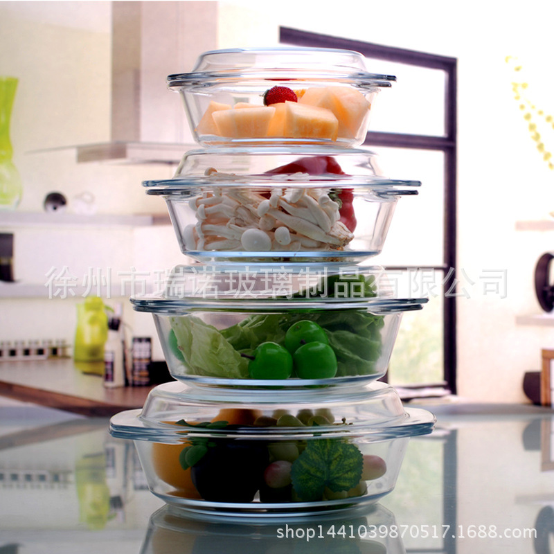 微波炉烤箱专用带盖煲 耐热无铅玻璃盘餐具 汤碗米饭碗玻璃碗