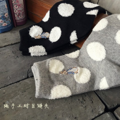 日系秋冬新款 彼菲兔棉線提花絨襪 大圓點提絨成人棉襪女襪子