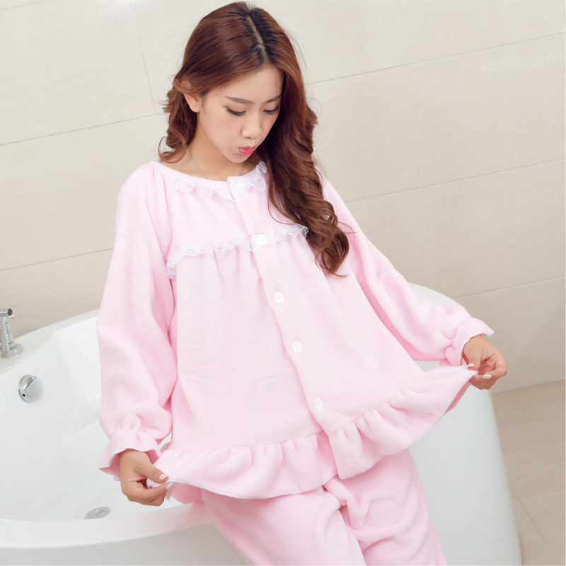 Parent-Child Mother's Dresses Children's Mother's Thickened Flannel Cartoon Pajamas Suit Home Clothes