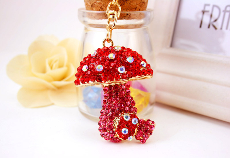 49g Weight Alloy, Metal Material Flower Pattern Unisex Gender Pink, Purple, Red, Green, Blue Color Mushroom Pendant Keychain 16