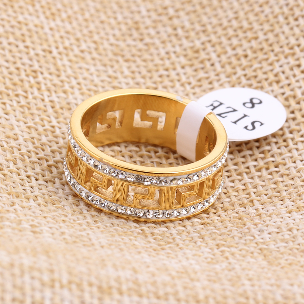 Anello scavato alla moda in stile designer Anello personalizzato con doppia fila di diamanti incastonati di alta qualità per donna_voghion.com