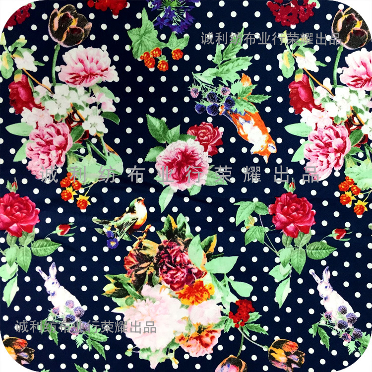 动物图案圆点玫瑰花全棉斜纹印花布秋连衣裙印花面料旗袍家纺
