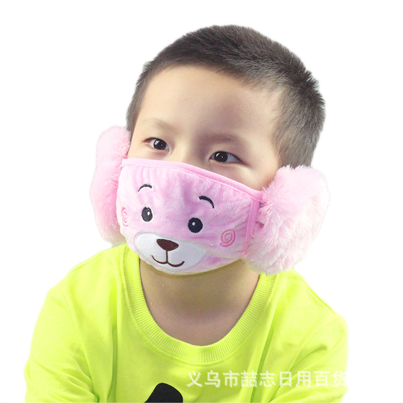 Winter new embroidered cartoon ear mask lovely children's dust-proof warm two in one mask wholesale