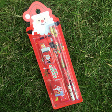 创意圣诞文具套装 尺子橡皮擦铅笔卷笔刀五件套 圣诞节小学生礼物
