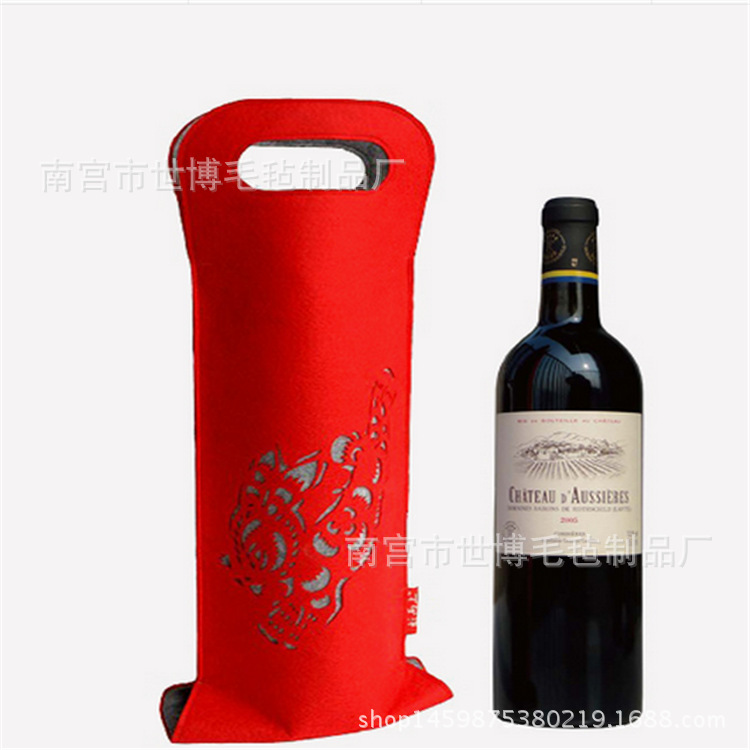 厂家直销红酒毛毡包 红酒毛毡袋 毛毡布红酒包袋 毛毡红酒手提袋