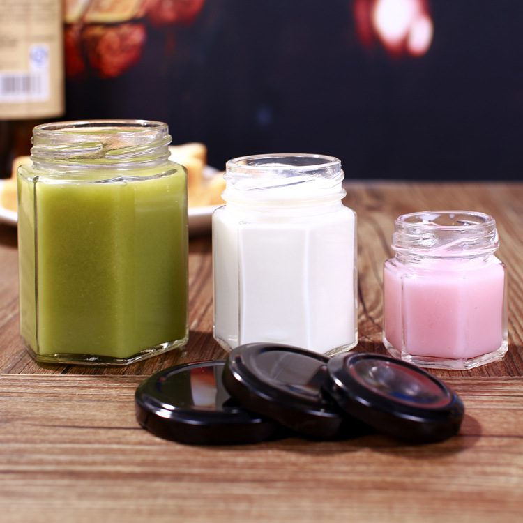 新款透明储物罐六角密封罐果酱罐子食品酱菜瓶六棱玻璃蜂蜜瓶批发