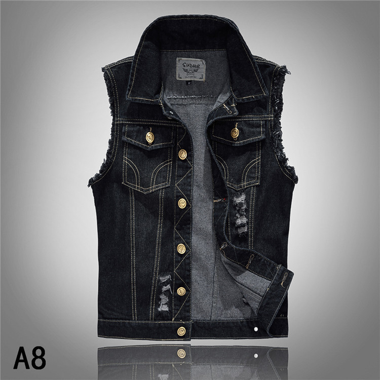 Black Denim Vest Waiscoat for mens Vests Cut off Blue