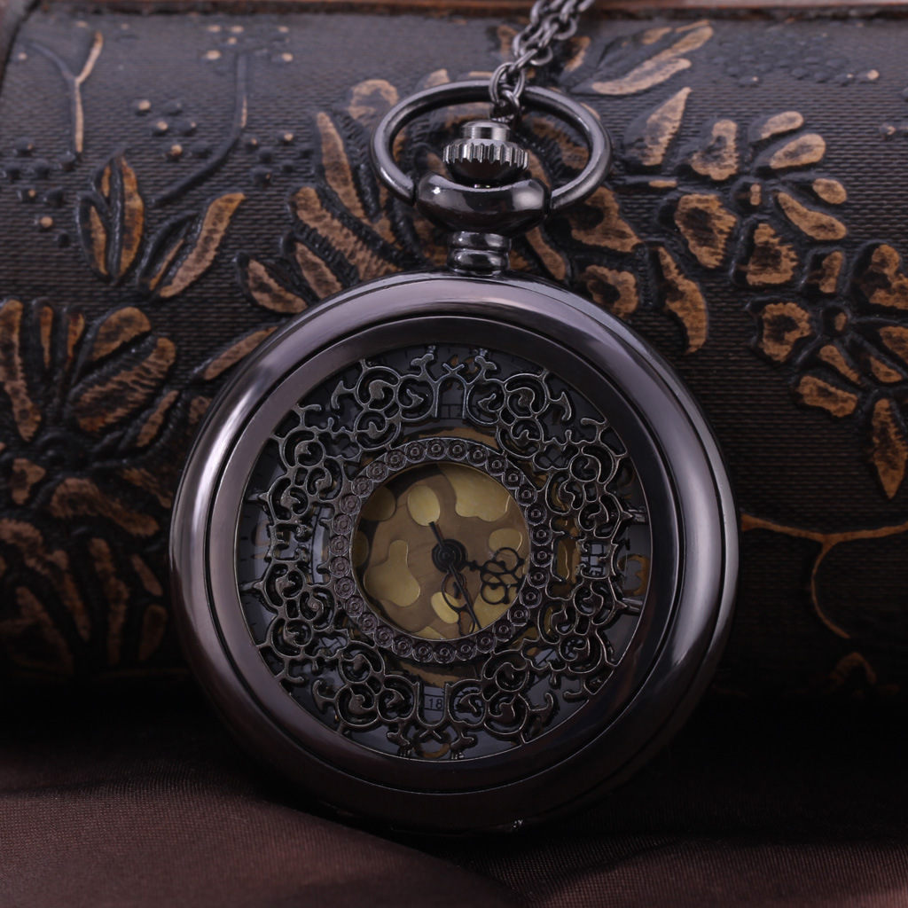 Palace large retro black large dense flower gold pocket watch manufacturers wholesale male and female chain watch 8096