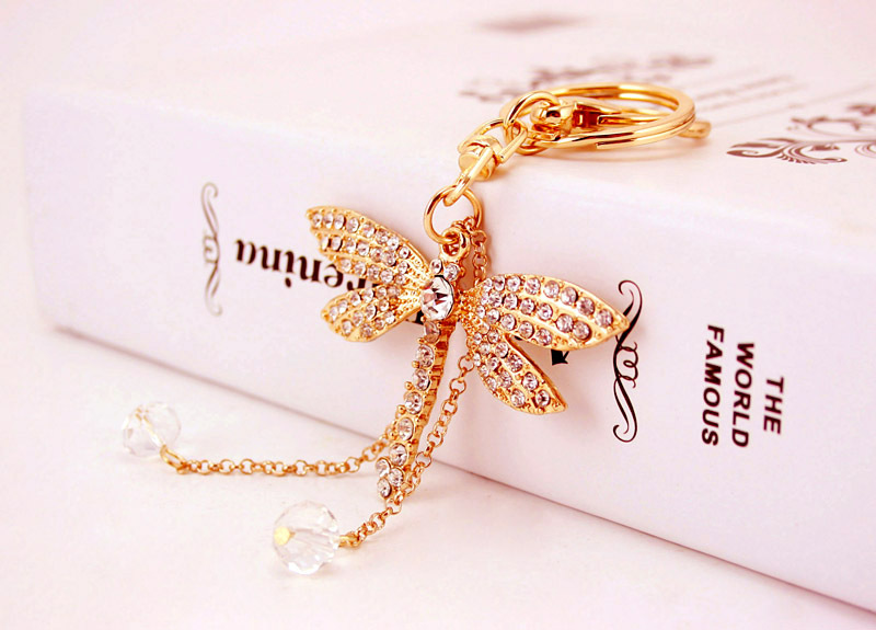 26g Weight Alloy, Metal Material Animal Pattern Unisex Gender Gold, Silver Color Creative Crystal Diamond Dragonfly Keychain 2
