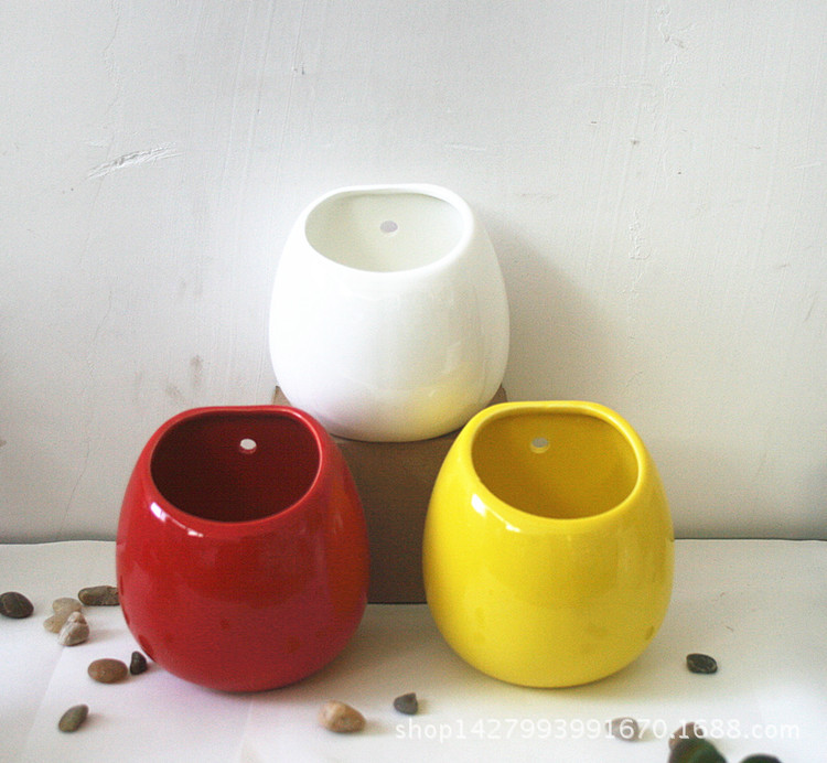 New white ceramic flower big different round fleshy hydroponic flower pot wall hanging orchid pot ceramic flower pot direct sales