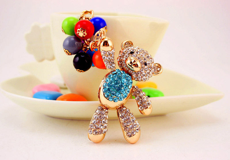 49g Weight Travel Occasion Alloy, Metal Material Doll Pattern Unisex Gender Pink, Purple, Red, Blue, Peach Color Korean  Creative Cute Diamond Cartoon Bear Car Keychain 9